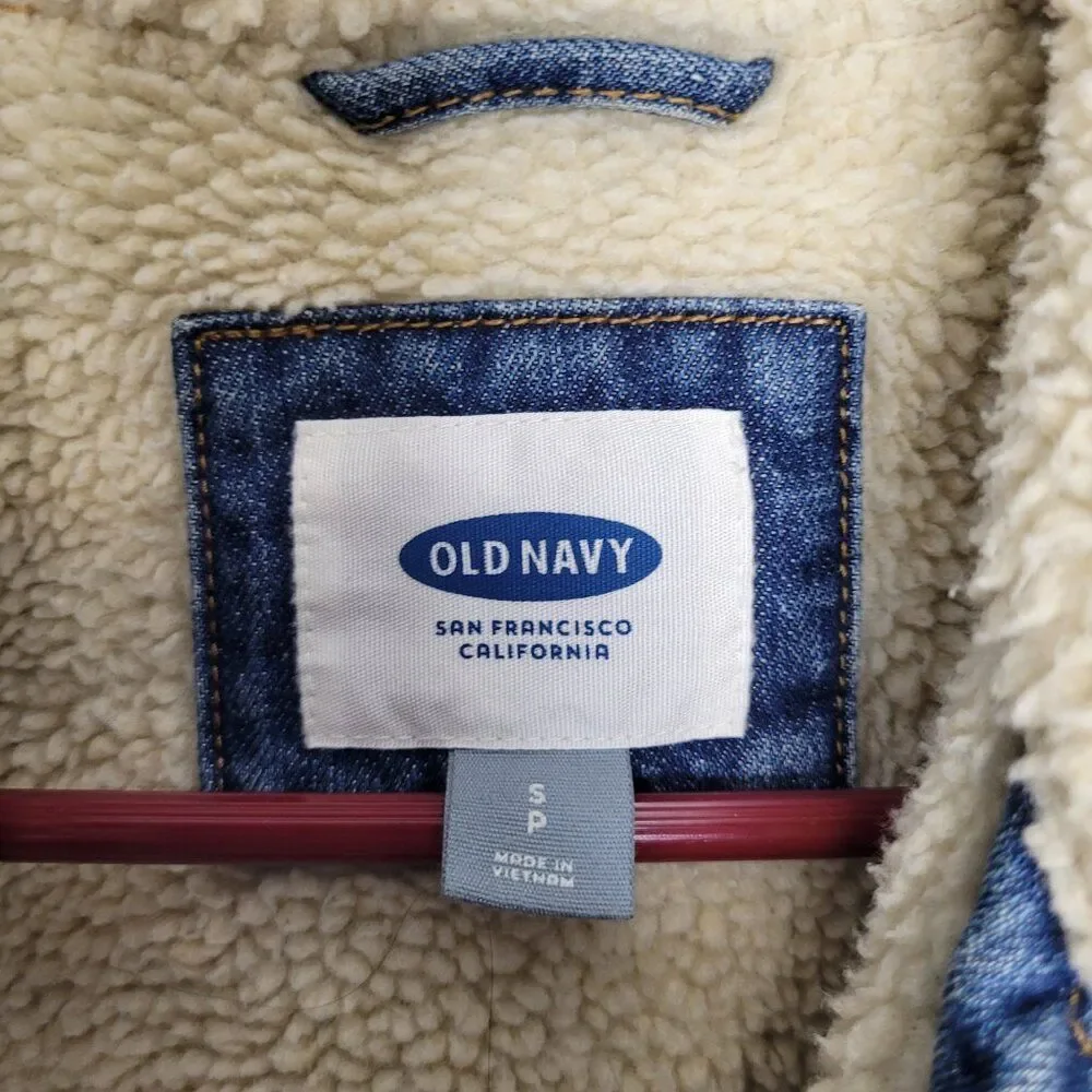 Old Navy men's sherpa lined denim button front trucker jacket size small
